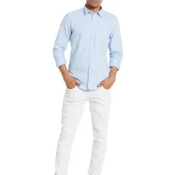 METTLE Blue Cotton Regular fit Solid Casual Shirt image 2