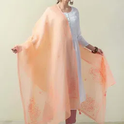 Fabindia Pink Embroidered Dupatta image 1