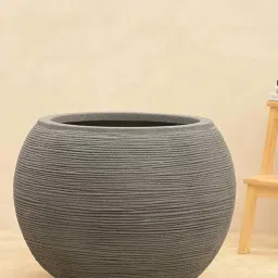 Ugaoo Rib Bowl Grey Stone Plastic Large Planter image 2