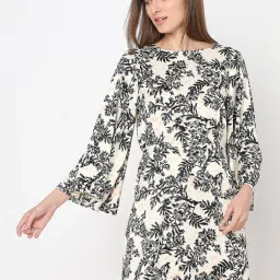 Vero Moda Beige & Black Floral Print A Line Dress image 2