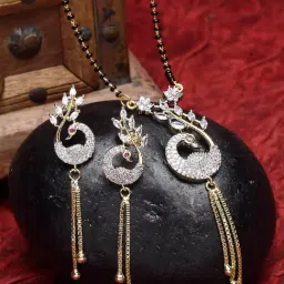 Zeneme Gold Plated White Black Stone Studded Beaded Mangalsutra Set-picture-28
