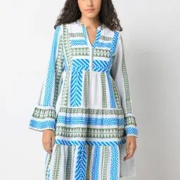 Vero Moda Blue & White Printed A Line Dress-picture-35