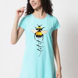 FFLIRTYGO Women Printed Pure Cotton T-Shirt Nightdress-image-91