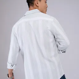 Vastrado Grey Cotton Relaxed Fit Striped Shirt image 2