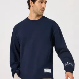 Styli Navy Blue Regular Fit Printed Sweatshirt-image-4