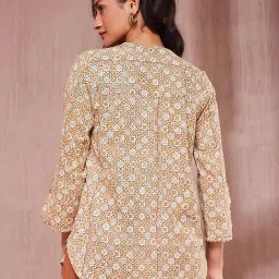 Fabindia Beige Cotton Regular Fit Printed Shirt image 2