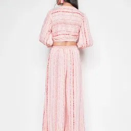 Global Desi Pink Printed Top With Palazzos image 2