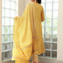 Libas Mustard Cotton Printed Kurta Pant Set With Dupatta image 2