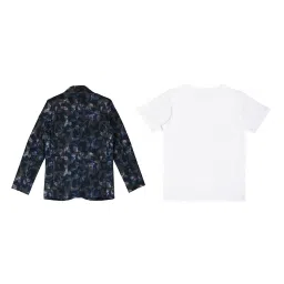 Cavio Kids Blue & White Printed Full Sleeves Blazer with T-Shirt image 2