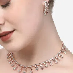 Zaveri Pearls Rose Gold Dazzling Cubic Zirconia Floral Necklace & Earring Set-ZPFK15309-picture-20