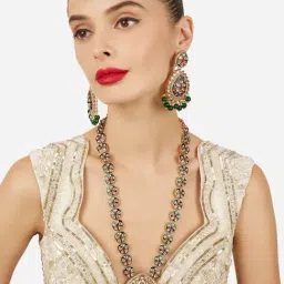 Zaveri Pearls Green Meenakari Pink Dazzling Stones Beads Necklace Earring & Maangtikka Set-picture-27