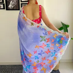 Saree Mall Lilac Embellished Sarees With Unstitched Blouse image 2