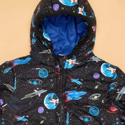 Pantaloons Junior Boys Jet Black Printed Full Sleeves Coats & Jackets image 2