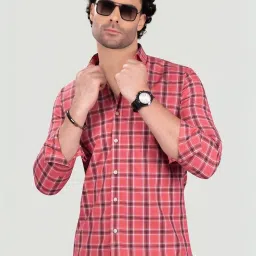 Almaty Pink Cotton Slim Fit Checks Shirt image 2