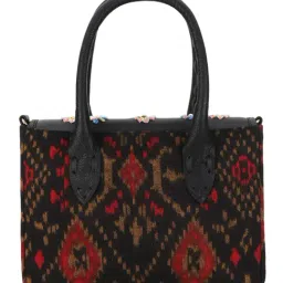 Spice Art Black Leather Medium Printed Handbag image 4