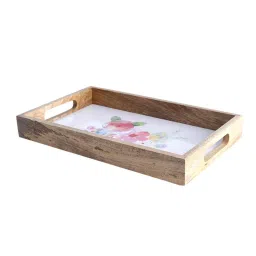 VarEesha Blossom Mango Wood 13 Inch Rectangular Tray - Set of 1 image 4