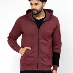 Kalt Maroon Regular Fit Solid Hooded Sweatshirt-picture-21