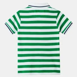 The Souled Store Kids Green & White Cotton Striped Polo T-Shirt image 2