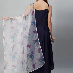 Inweave White Floral Print Dupatta image 2