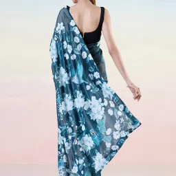 navyasa by liva Green Printed Saree With Unstitched Blouse image 2