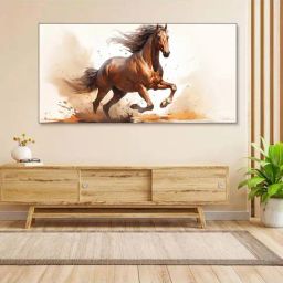 Nestroots Brown Canvas Majestic Horse Galloping Through Dust Wall Painting - Black Floating Frame-picture-28