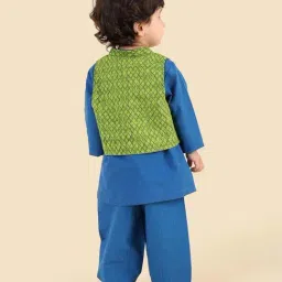 Fabindia Boys Blue Cotton Printed Kurta Set image 2