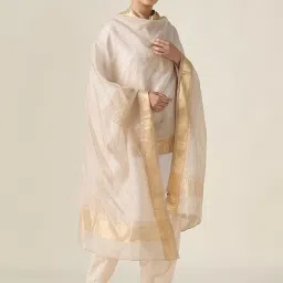Fabindia Beige Embroidered Dupatta image 1