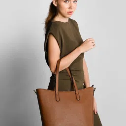Accessorize London Brown Solid Medium Tote Handbag image 2