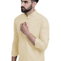 AMRIT TOP WEAR Mandarin Collar Roll-Up Sleeves Cotton Kurta image 4
