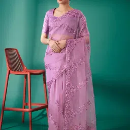 Saree Mall Purple Embroidered Saree With Unstitched Blouse-image-68