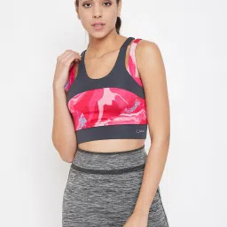 Clovia Pink & Grey Non Wired Padded Sports Bra image 1