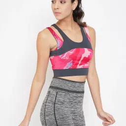 Clovia Pink & Grey Non Wired Padded Sports Bra image 3