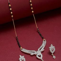 Zeneme Black Gold Plated AD Studded Mangalsutra & Earrings Set-picture-34