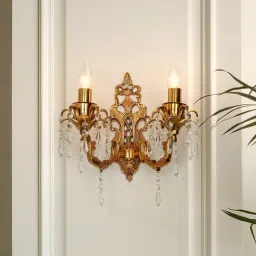 FOS LIGHTING Traditional Brass Candelabra Wall Sconce with Intricate Carving and Pencil Crystals-picture-44