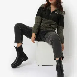 Campus Sutra Green & Black Color-Block Jacket image 4