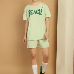 Vimal Jonney Mint Green Cotton Printed T-Shirt & Shorts Set-image-88