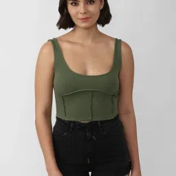 Forever 21 Olive Cotton Regular Fit Crop Top image 1