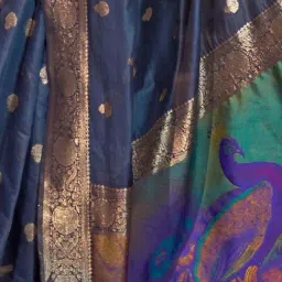 Odette Navy Woven Saree With Unstitched Blouse image 4