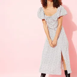 Anvi Be Yourself White & Black Polka Dots A-Line Dress image 1