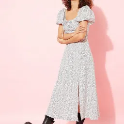 Anvi Be Yourself White & Black Polka Dots A-Line Dress image 3