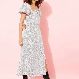 Anvi Be Yourself White & Black Polka Dots A-Line Dress image 4