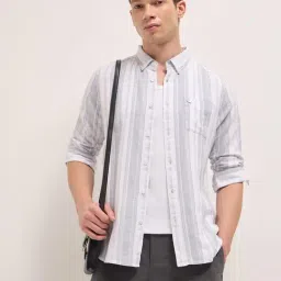 The Bear House White Cotton Striped Regular Fit Shirt-image-67