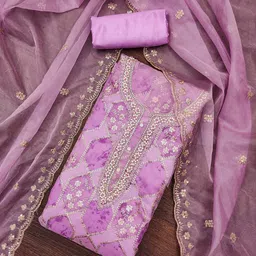 HERE&NOW Floral Embroidered Sequinned Organza Unstitched Dress Material-picture-23