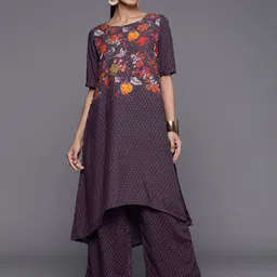 Biba Ethnic Motifs Printed High-Low Hem Kurta with Palazzos image 4