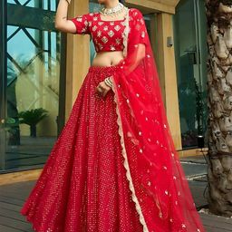 ODETTE Embroidered Thread Work Semi-Stitched Lehenga & Unstitched Blouse With Dupatta-picture-30