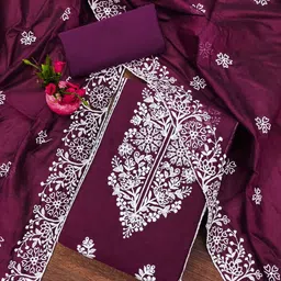BlissFlair Floral Embroidered Chanderi Cotton Unstitched Dress Material-picture-14