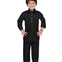 AJ Dezines Full Sleeves Solid Pathani Suit - Black-picture-42