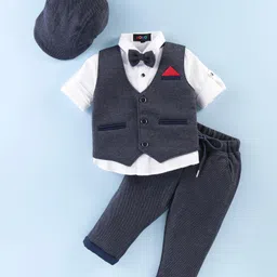 Robo Fry Cotton Mixes Full Sleeves Textured Party Suit with Cap - Blue-picture-14