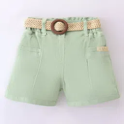 Little Kangaroos Cotton Knit Solid Color Shorts- Pista-image-38