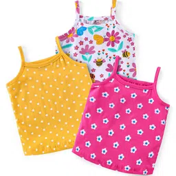 Babyhug 100% Cotton Knit Singlet Sleeves Antibacterial Slips  with Floral & Polka Dots Print Pack of 3 - Pink White & Yellow-picture-32